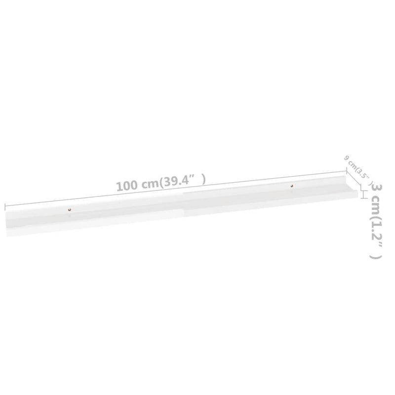 vidaXL 2 db magasfényű fehér fali polc 100 x 9 x 3 cm
