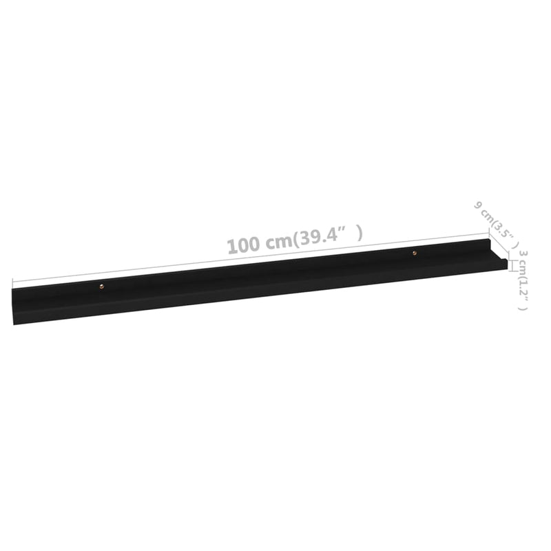vidaXL 2 db fekete fali polc 100 x 9 x 3 cm