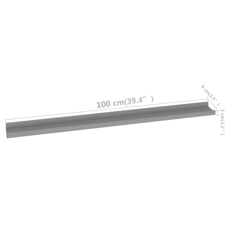 vidaXL 2 db szürke fali polc 100 x 9 x 3 cm