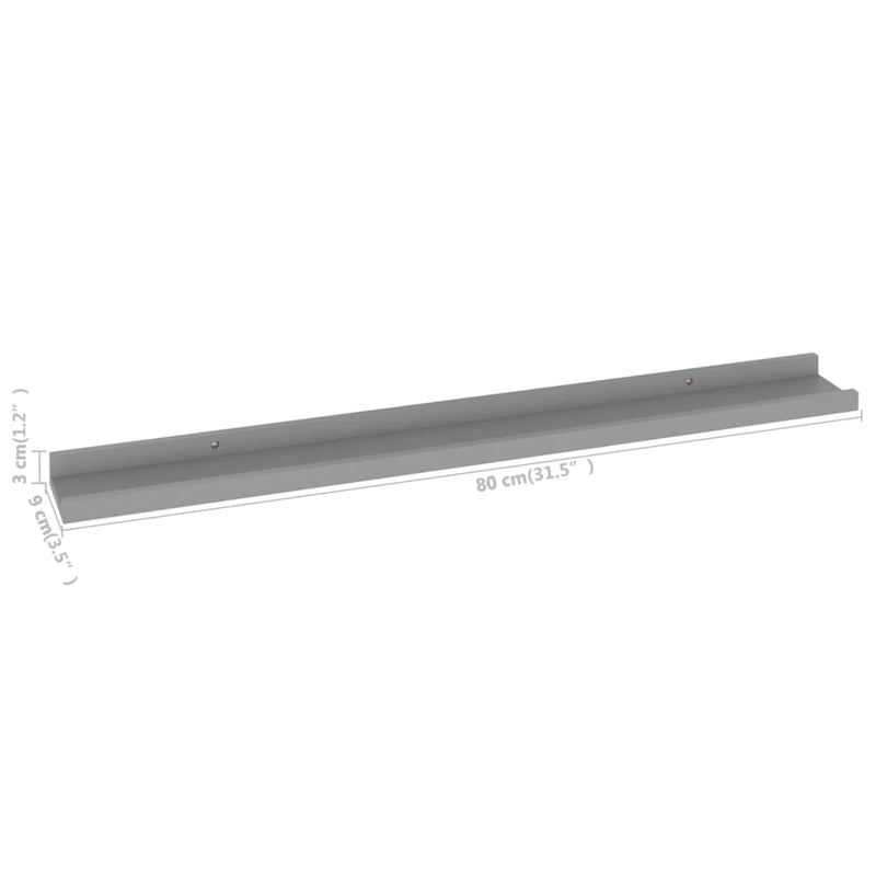 vidaXL 4 db szürke fali polc 80 x 9 x 3 cm