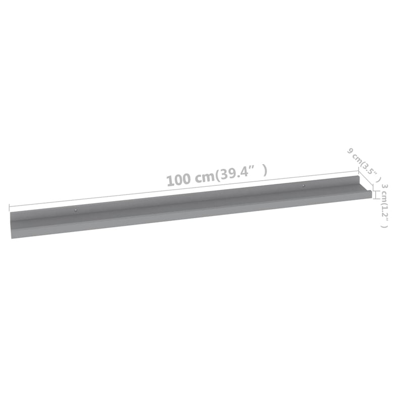 vidaXL 4 db szürke fali polc 100 x 9 x 3 cm
