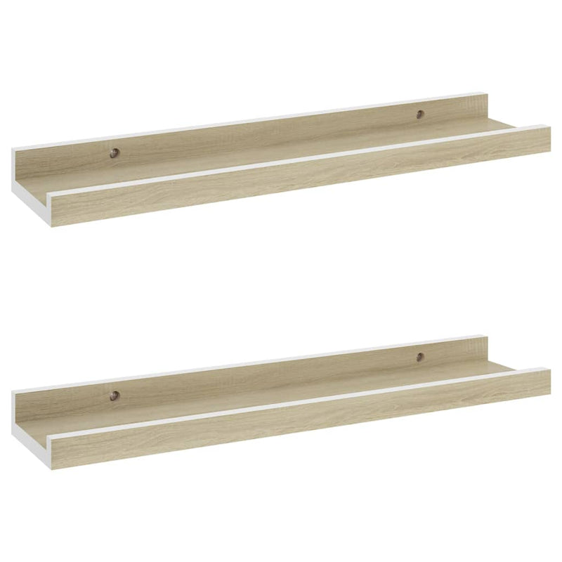 vidaXL 2 db fehér és sonoma tölgy színű fali polc 40 x 9 x 3 cm