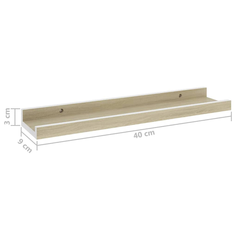 vidaXL 2 db fehér és sonoma tölgy színű fali polc 40 x 9 x 3 cm