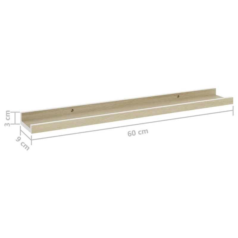 vidaXL 2 db fehér és sonoma tölgy színű fali polc 60 x 9 x 3 cm