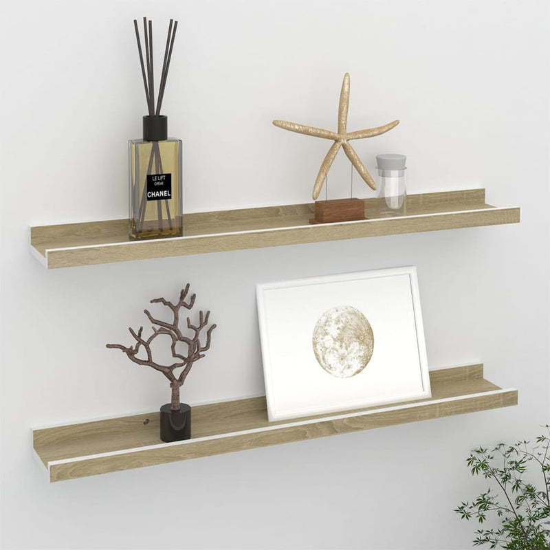 vidaXL 2 db fehér és sonoma tölgy színű fali polc 60 x 9 x 3 cm
