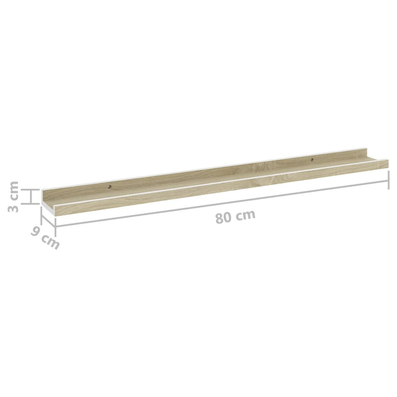 vidaXL 2 db fehér és sonoma tölgy színű fali polc 80 x 9 x 3 cm