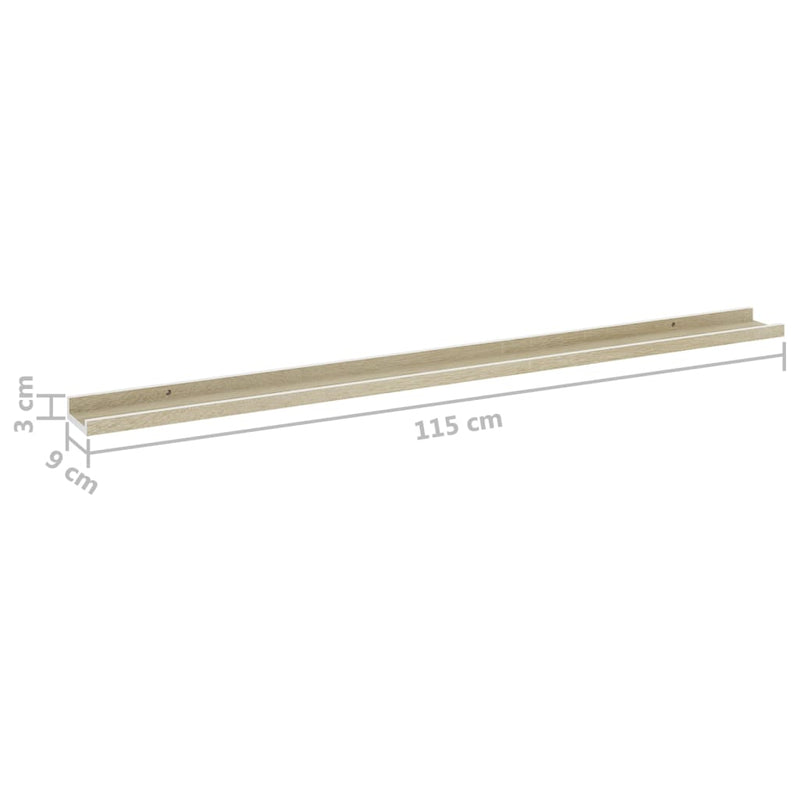 vidaXL 2 db fehér és sonoma tölgy színű fali polc 115 x 9 x 3 cm