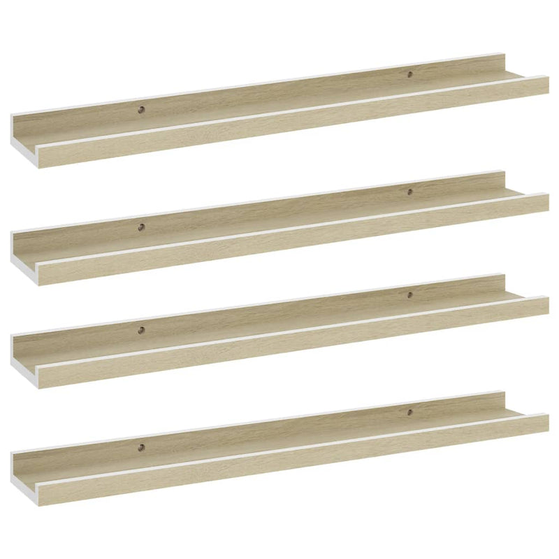 vidaXL 4 db fehér és sonoma tölgy színű fali polc 60 x 9 x 3 cm