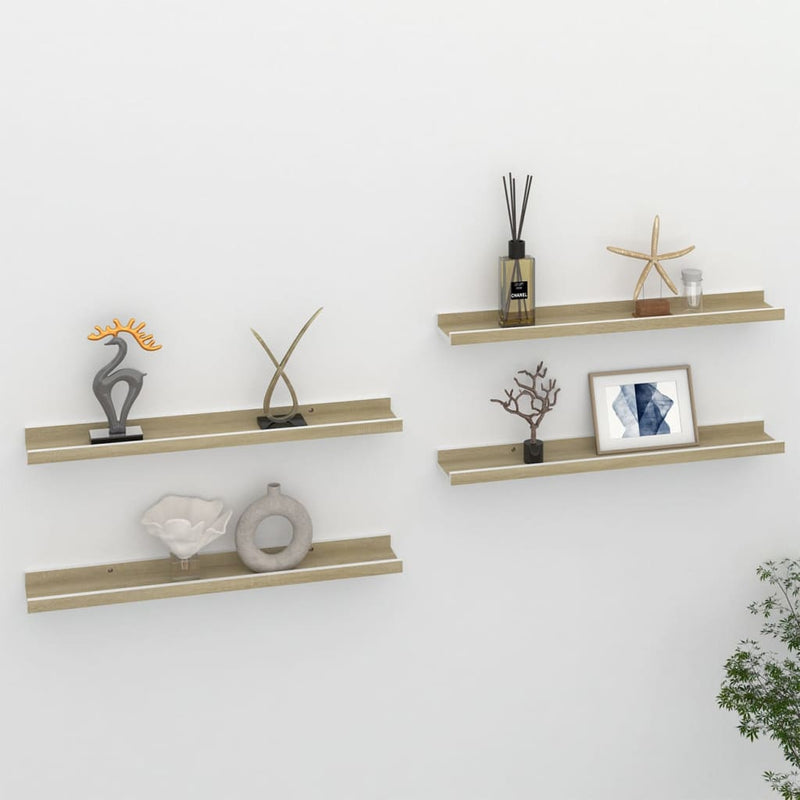 vidaXL 4 db fehér és sonoma tölgy színű fali polc 60 x 9 x 3 cm