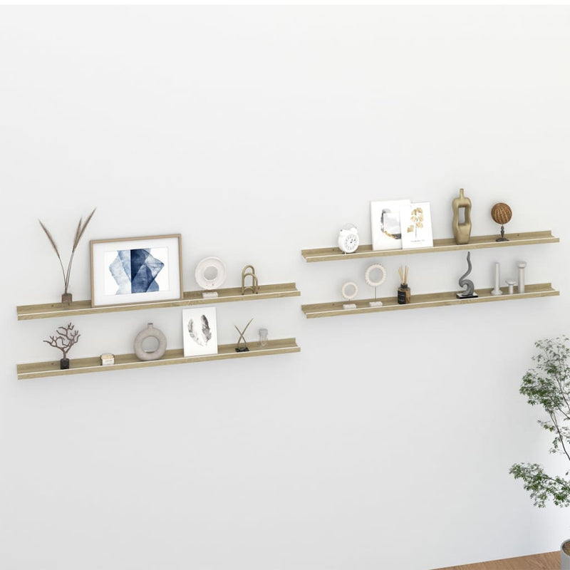 vidaXL 4 db fehér és sonoma tölgy színű fali polc 115 x 9 x 3 cm
