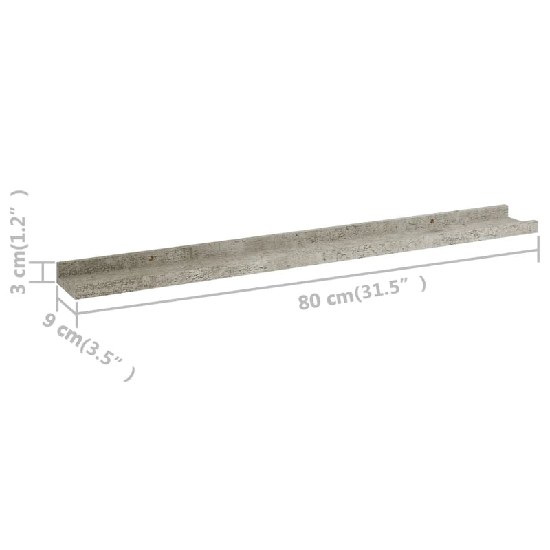 vidaXL 4 db betonszürke fali polc 80 x 9 x 3 cm