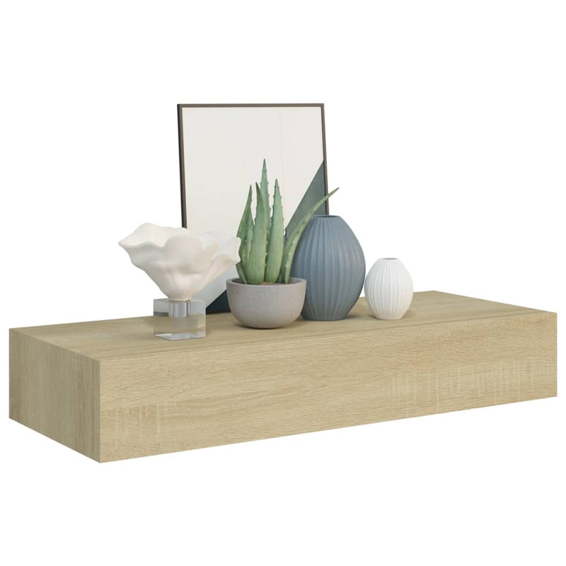 vidaXL tölgyszínű MDF falra szerelhető fiókos polc 60 x 23,5 x 10 cm
