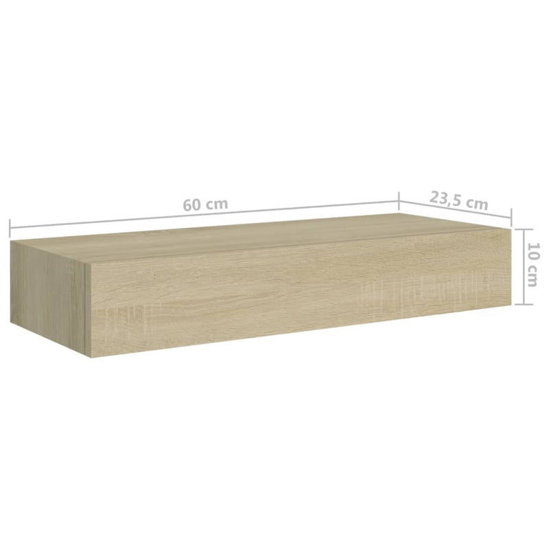 vidaXL tölgyszínű MDF falra szerelhető fiókos polc 60 x 23,5 x 10 cm