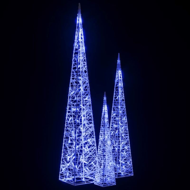 vidaXL kék fényű LED-es akril díszfénykúpszett 60/90/120 cm