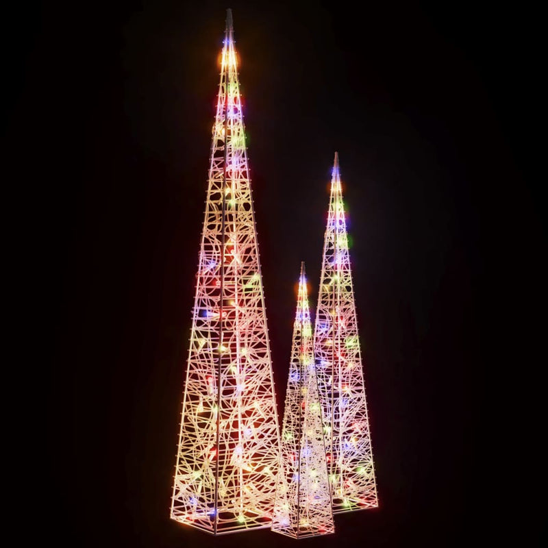 vidaXL többfényű LED-es akril díszfénykúpszett 60/90/120 cm