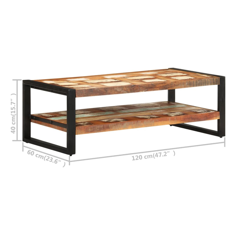 vidaXL tömör újrahasznosított fa dohányzóasztal 120 x 60 x 40 cm