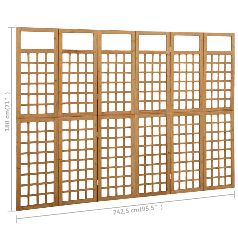 vidaXL 6 paneles tömör fenyőfa térelválasztó/lugasrács 242,5 x 180 cm