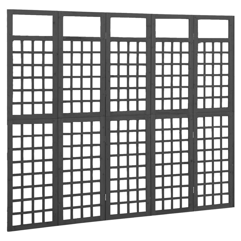 vidaXL 5 paneles fekete fenyőfa térelválasztó/lugasrács 201,5 x 180 cm