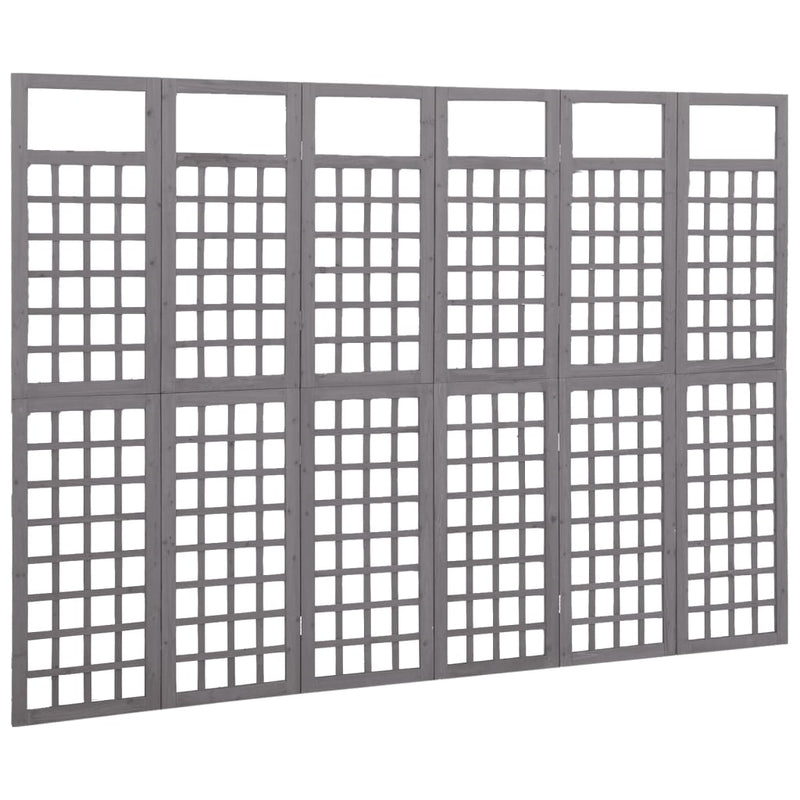 vidaXL 6 paneles szürke fenyőfa térelválasztó/lugasrács 242,5 x 180 cm