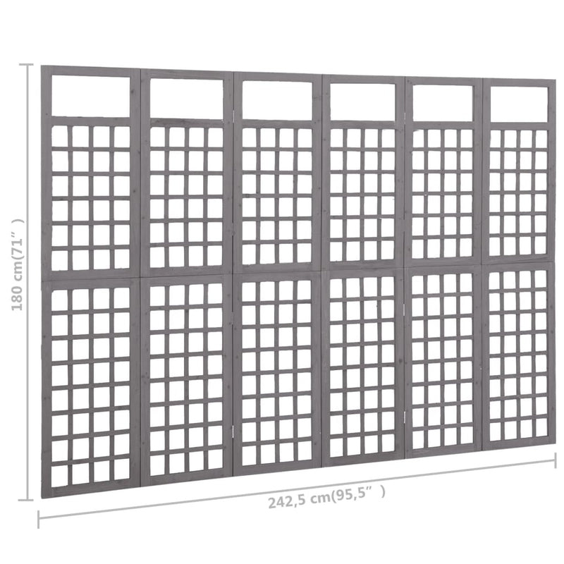vidaXL 6 paneles szürke fenyőfa térelválasztó/lugasrács 242,5 x 180 cm