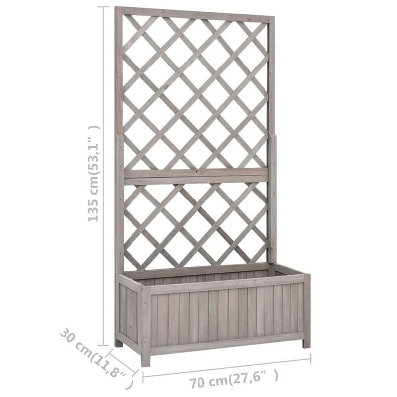 vidaXL szürke tömör fenyőfa rácsos kerti ültetőláda 70 x 30 x 135 cm