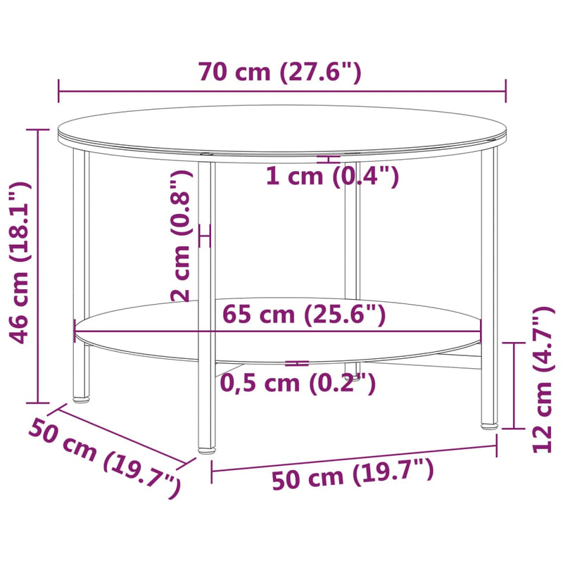 vidaXL fekete-fehér márvány edzett üveg dohányzóasztal 70 cm