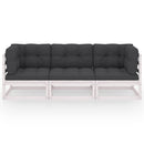 vidaXL háromszemélyes tömör fenyőfa kerti kanapé párnákkal