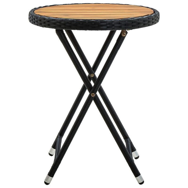 vidaXL fekete polyrattan és tömör akácfa teázóasztal 60 cm