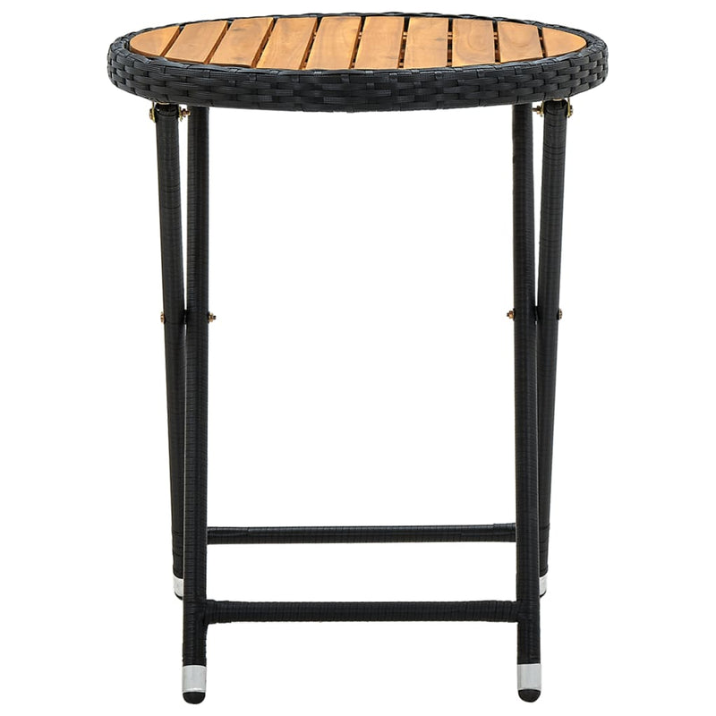 vidaXL fekete polyrattan és tömör akácfa teázóasztal 60 cm