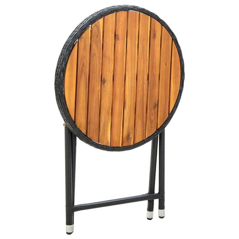 vidaXL fekete polyrattan és tömör akácfa teázóasztal 60 cm