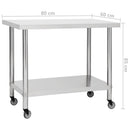 vidaXL rozsdamentes acél konyhai munkaasztal kerekekkel 80x60x85 cm
