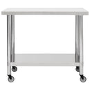 vidaXL rozsdamentes acél konyhai munkaasztal kerekekkel 100x45x85 cm