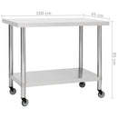 vidaXL rozsdamentes acél konyhai munkaasztal kerekekkel 100x45x85 cm