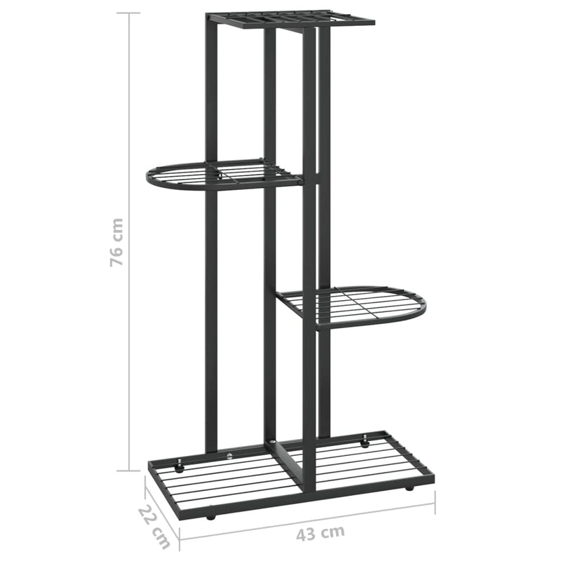 vidaXL fekete 4 szintes acél virágtartó állvány 43 x 22 x 76 cm