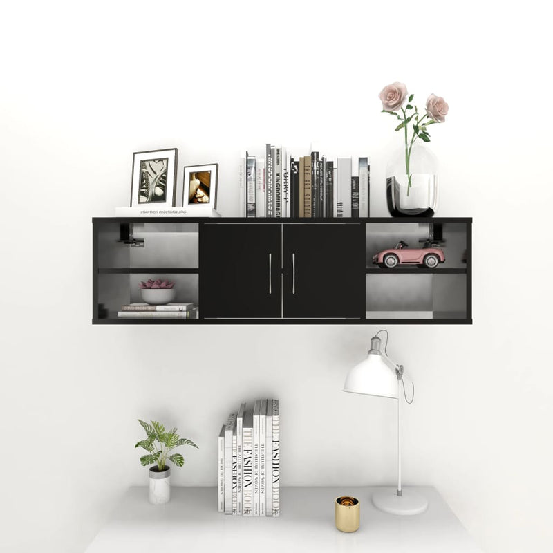 vidaXL fekete szerelt fa fali polc 102 x 30 x 29 cm
