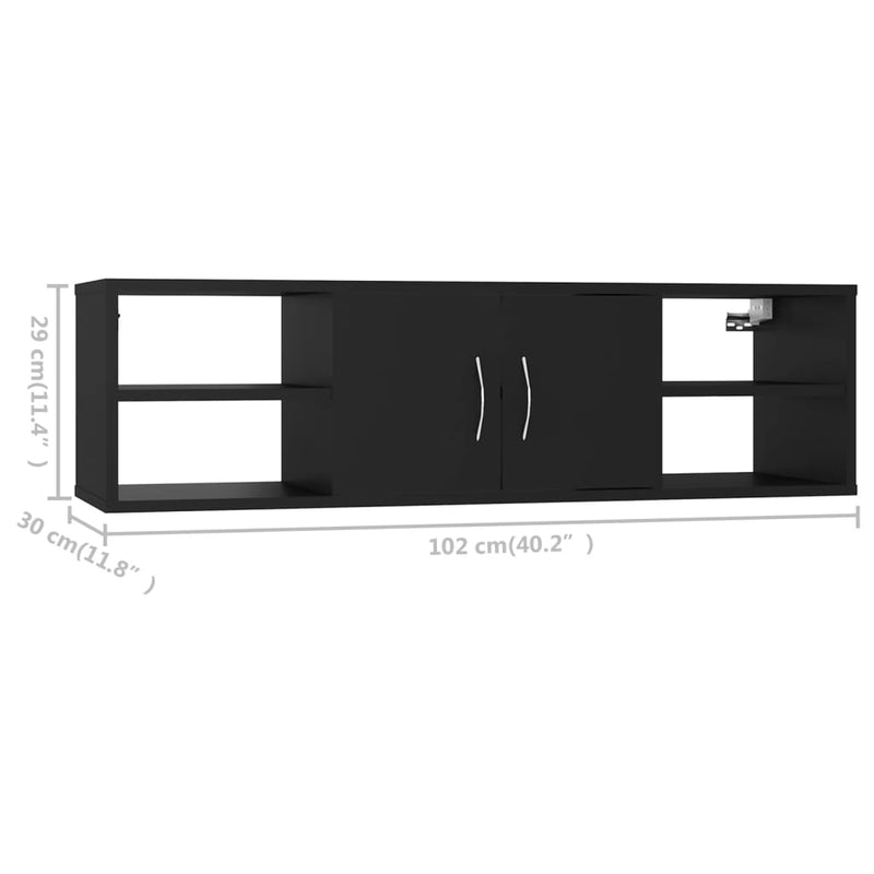 vidaXL fekete szerelt fa fali polc 102 x 30 x 29 cm