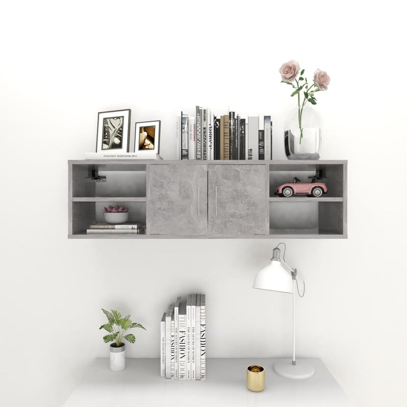 vidaXL betonszürke szerelt fa fali polc 102 x 30 x 29 cm