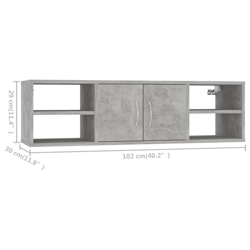 vidaXL betonszürke szerelt fa fali polc 102 x 30 x 29 cm