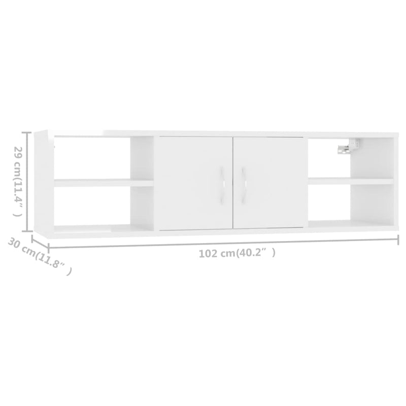 vidaXL magasfényű fehér szerelt fa fali polc 102 x 30 x 29 cm