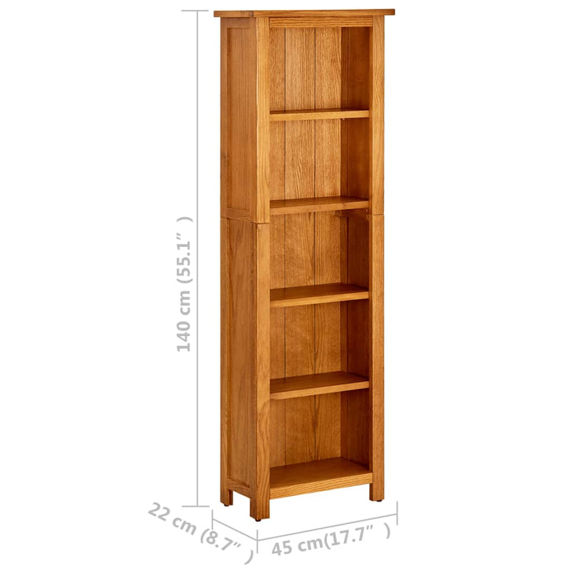 vidaXL 5 szintes tömör tölgyfa könyvespolc 45 x 22 x 140 cm