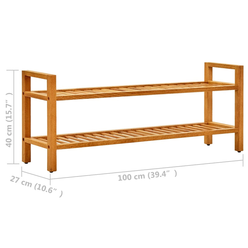 vidaXL tömör tölgyfa cipőtartó 2 polccal 100 x 27 x 40 cm