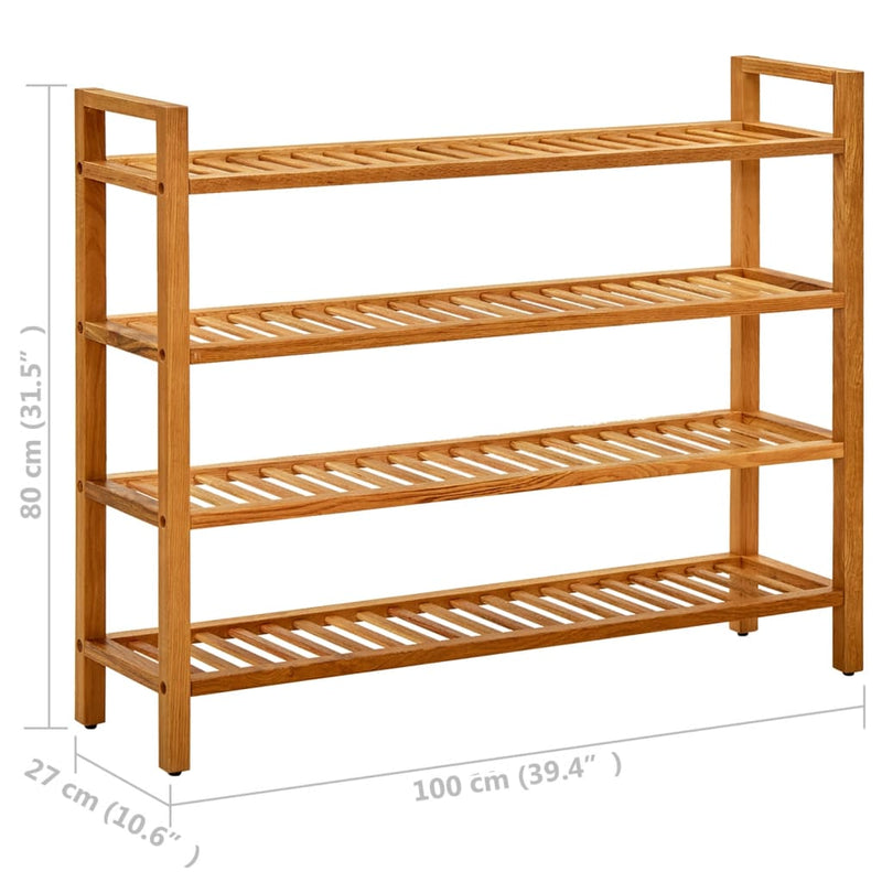 vidaXL tömör tölgyfa cipőtartó 4 polccal 100 x 27 x 80 cm