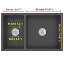 vidaXL fekete rozsdamentes acél konyhai mosogató