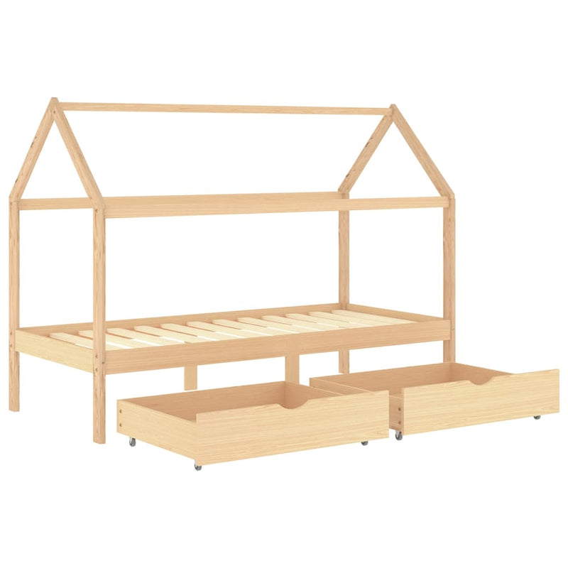 vidaXL fiókos tömör fenyőfa gyerekágykeret 90 x 200 cm