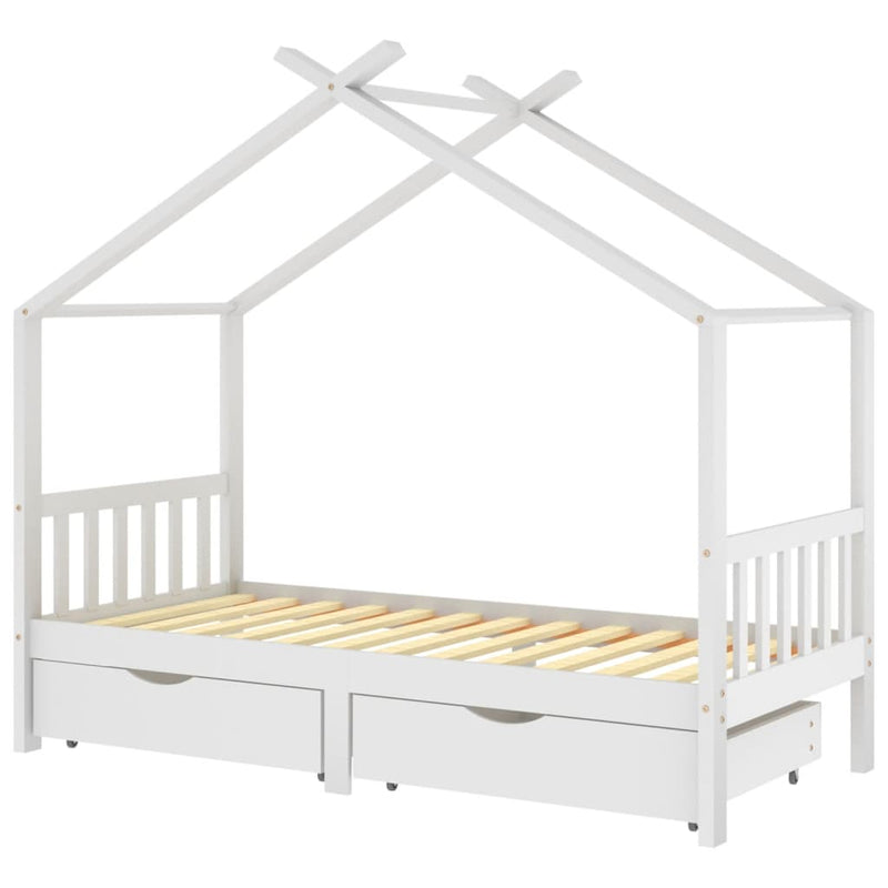 vidaXL fehér tömör fenyőfa fiókos gyerekágykeret 90 x 200 cm