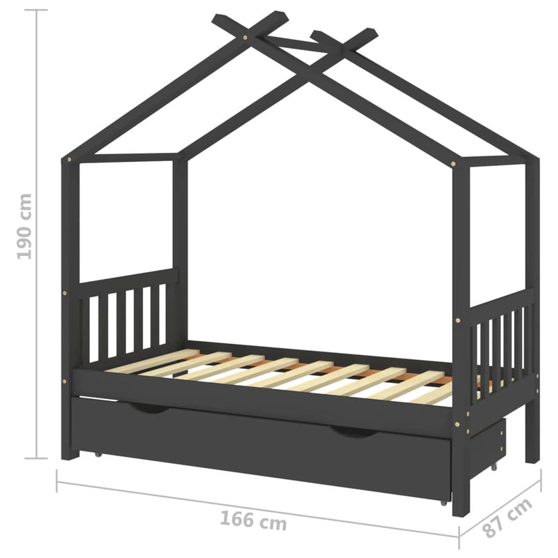 vidaXL sötétszürke tömör fenyőfa gyerekágykeret fiókkal 80 x 160 cm