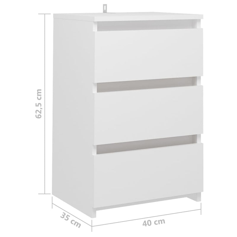 vidaXL 2 db fehér szerelt fa éjjeliszekrény 40 x 35 x 62,5 cm