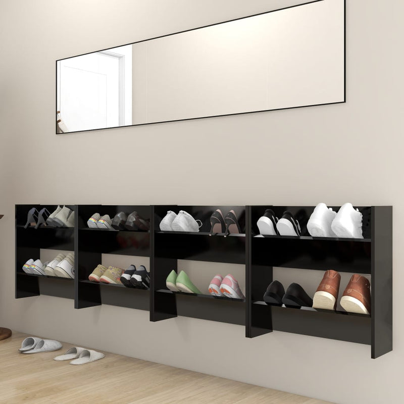 vidaXL 4 db fekete szerelt fa fali cipősszekrény 60 x 18 x 60 cm