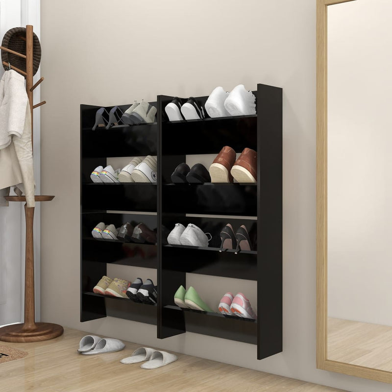 vidaXL 4 db fekete szerelt fa fali cipősszekrény 60 x 18 x 60 cm