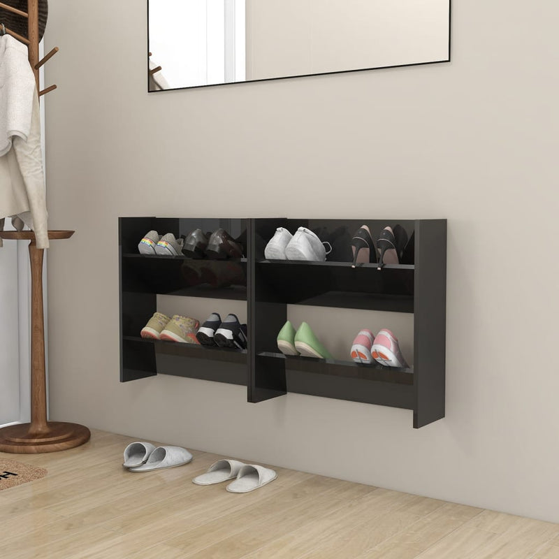 vidaXL 2 db magasfényű fekete szerelt fa fali cipősszekrény 60x18x60cm